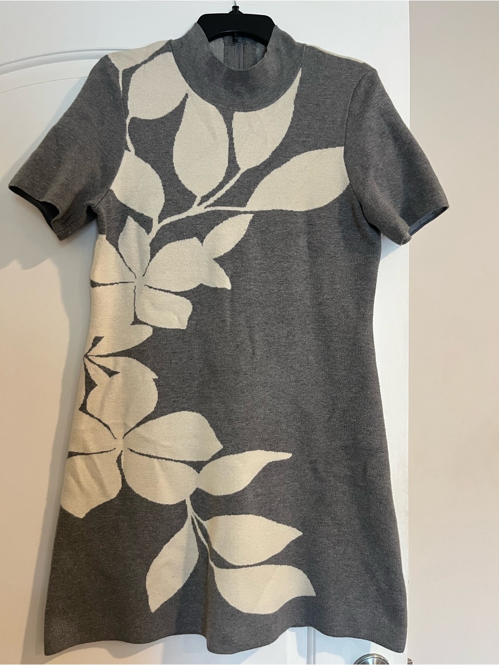 Anthropologie Gray and Cream Short-Sleeve Knit Mini Dress